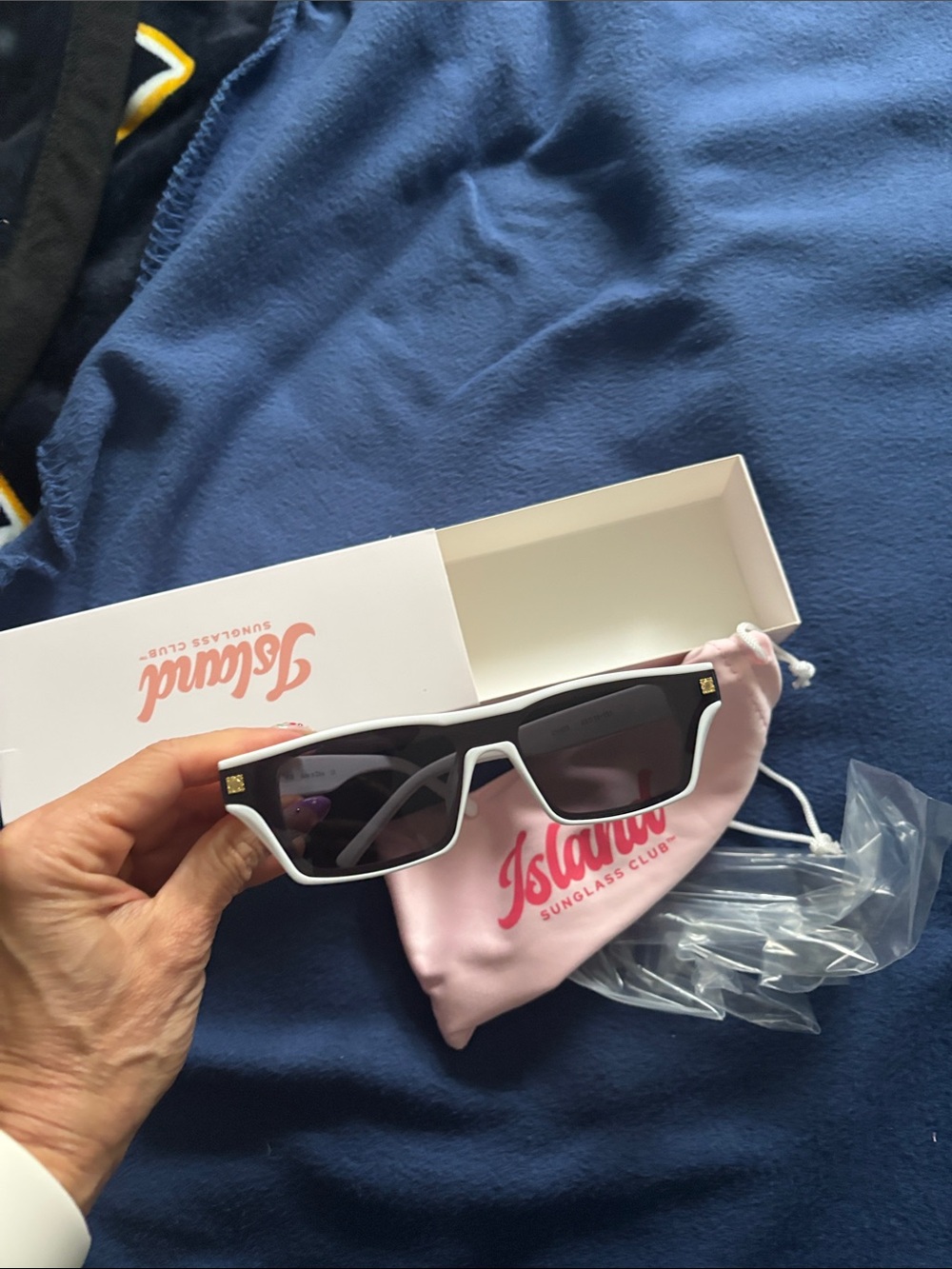 Women's White Rectangle Sunglasses - Black Lenses